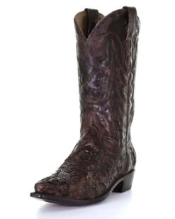 Corral Boots Men's Brown Alligator Inlay & Embr. Wide SQ Toe - A4173