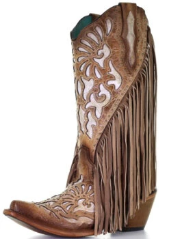 Corral Boots Corral Ladies Saddle Lamb Inlay & Embr. & Studs & Fringes - C3766