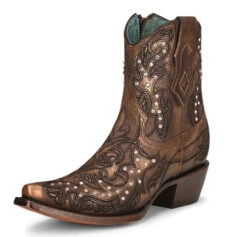 Corral Boots Lds Bronze Embr. & Crystals Ankle Boot - C3922