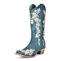 Corral Boots Lds Navy Blue Studs & Floral Emb/Crystals Boot - A4361