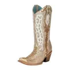 Corral Boots Lds Gold/Bone Overlay & Embr. & Studs & Crystals - C3895