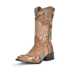 Corral Boots Tan Horse Embroidery Sq Toe - T0140