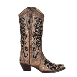 Corral Boots Corral Ladies Ashley Brown Floral & Black Sequin Inlay Boots A3569 -Corral Boots Store A3569b