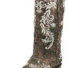 Corral Boots Women's Corral Glow In The Dark Floral Embroidery Cowgirl Boots - Brown/White -Corral Boots Store A3753 86607.1682000156