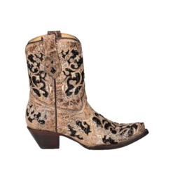 Corral Boots Corral® Ladies Inlay Embroidery & Studs Distressed Brown Ankle Boots A4190 -Corral Boots Store A4190C