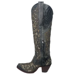 Corral Boots Corral® Ladies Embroidered Studded Inlay Distressed Black Snip Toe Boots A4344 -Corral Boots Store A4344c