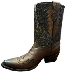 Corral Boots Lds Honey Overlay & Embr. & Studs Ankle Boot - C3837