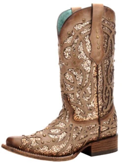 Corral Boots Corral Women's Square Toe Orix Glittered Inlay & Studs - Brown