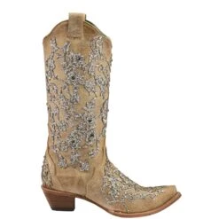 Corral Boots Corral Ladies Scarlett Bone Glitter Overlay Embroidery & Crystals Boots C3356 -Corral Boots Store C3356 2
