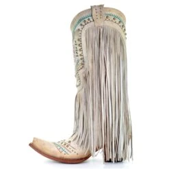 Corral Boots Corral Ladies Bone Multicolor Crystal And Fringe Snip Toe Boots C3424 -Corral Boots Store C3424 3