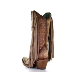 Corral Boots Corral Ladies Saddle Brown Lamb Inlay Embroidery & Fringe Boots C3766 -Corral Boots Store C3766 ALTA09