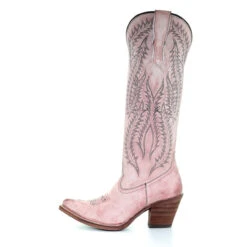 Corral Boots Ld Pink Rose Embroidery Tall Top Boot - E1447