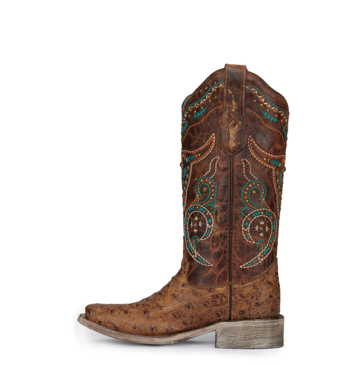 Corral Boots Ld Honey/Multi Ostich Emb/Studs Sq Toe - A4045 3 Corral Boots Ld Honey/Multi Ostich Emb/Studs Sq Toe - A4045