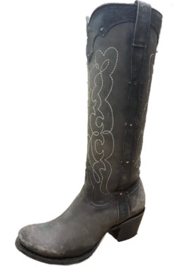 Corral Boots Lds Black Embr. & Studs Tall Top Round Toe - C3791