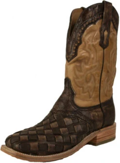Corral Boots Men's Brown & Honey Embr. & Woven Wide SQ Toe A4117