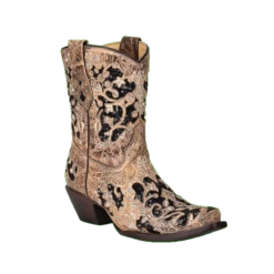 Corral Boots Corral® Ladies Inlay Embroidery & Studs Distressed Brown Ankle Boots A4190