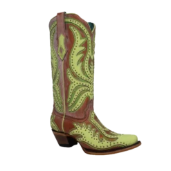 Corral Boots Corral® Ladies Lime Green Neon Overlay Fluorescent Embroidery Boots C3971