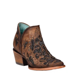 Corral Boots Corral Ladies Honey & Black Inlay & Crystals Pointed Toe Booties C3841