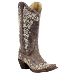 Corral Boots Corral Ladies Lisa Snip Distressed Brown Bone Embroidery Boots A1094
