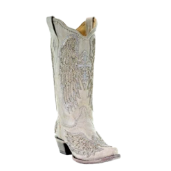 Corral Boots Corral Ladies Angela White Glitter Wing & Cross Studded Boots A3571