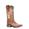Corral Boots Corral Ladies Tan Deer Skull Overlay & Floral Embroidery Boots A3708