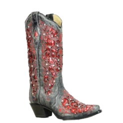 Corral Boots Corral Ladies Black-Red Glitter Inlay & Crystal Boots A3534