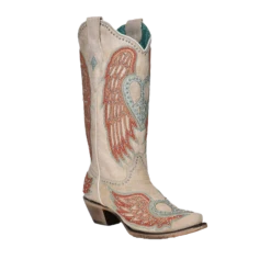 Corral Boots Corral Ladies Studded Bone Heart & Wings Overlay Western Boots A4236