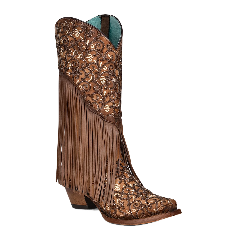 Corral Boots Corral Ladies Honey Lamb Overlay & Fringes Western Boots C3876 3 Corral Boots Corral Ladies Honey Lamb Overlay & Fringes Western Boots C3876