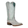 Corral Boots Corral Ladies Embroidered White & Turquoise Square Toe Boot Z5139