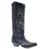Corral Boots Corral Ladies Black Overlay Emroidery Stud & Crystals Tall Boots A3637