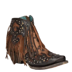 Corral Boots Corral® Ladies Fringed Honey Brown Leopard Print Booties A4280