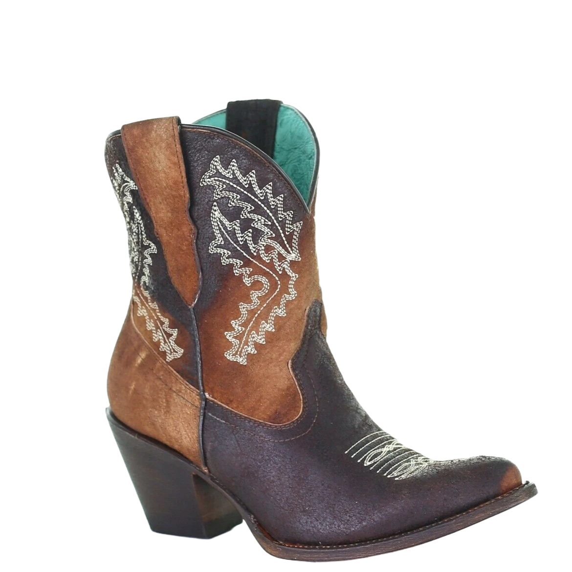 Corral Boots Corral Ladies Chocolate And Tan Shadow Ankle Boot W/ Western Embroidery E1651 3 Corral Boots Corral Ladies Chocolate And Tan Shadow Ankle Boot W/ Western Embroidery E1651