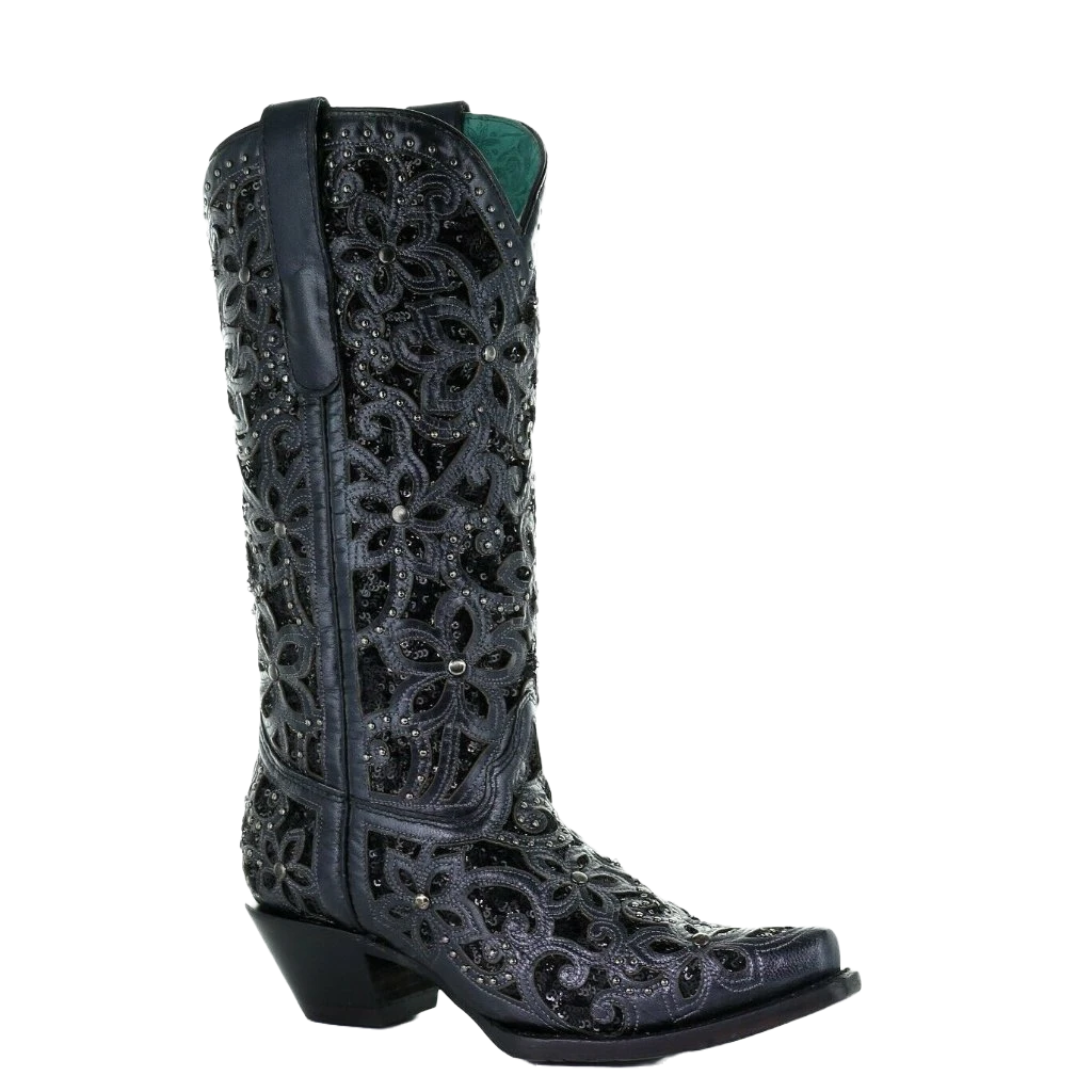 Corral Boots Corral Ladies Black Inlay Embroidery & Studs Boots A3752 3 Corral Boots Corral Ladies Black Inlay Embroidery & Studs Boots A3752