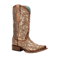Corral Boots Corral Ladies Marsha Square Orix Glittered Inlay & Studs Boots C3275