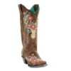 Corral Boots Corral Ladies Tan Deer Skull Overlay & Floral Embroidered Boots A3652