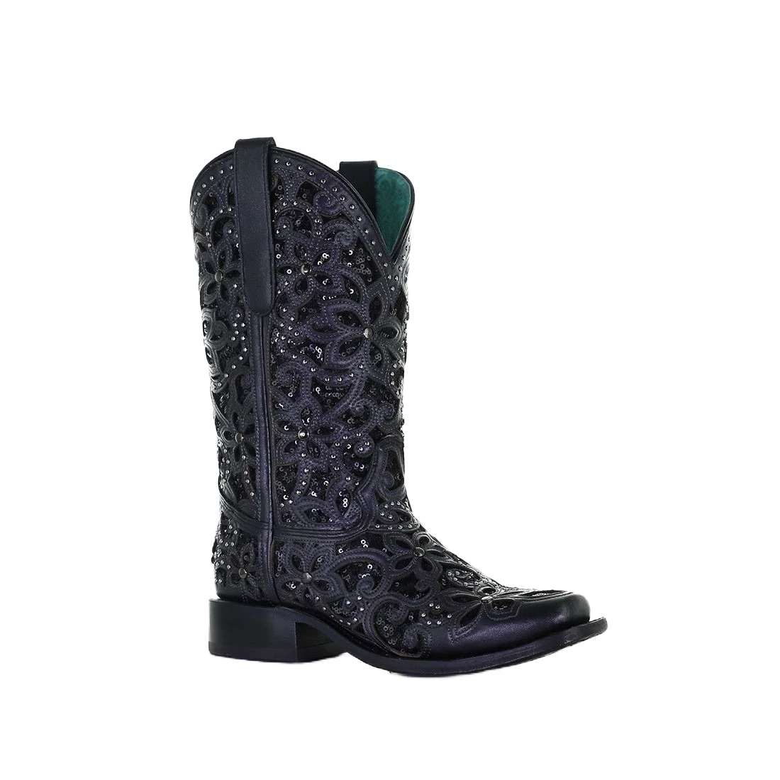 Corral Boots Corral Ladies Black Inlay Embroidered & Stud Square Toe Boots A4128 3 Corral Boots Corral Ladies Black Inlay Embroidered & Stud Square Toe Boots A4128
