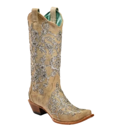 Corral Boots Corral Ladies Scarlett Bone Glitter Overlay Embroidery & Crystals Boots C3356