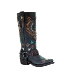 Corral Boots Corral Ladies Eagle Overlay W/ Embroidery & Harness Biker Boots A3616