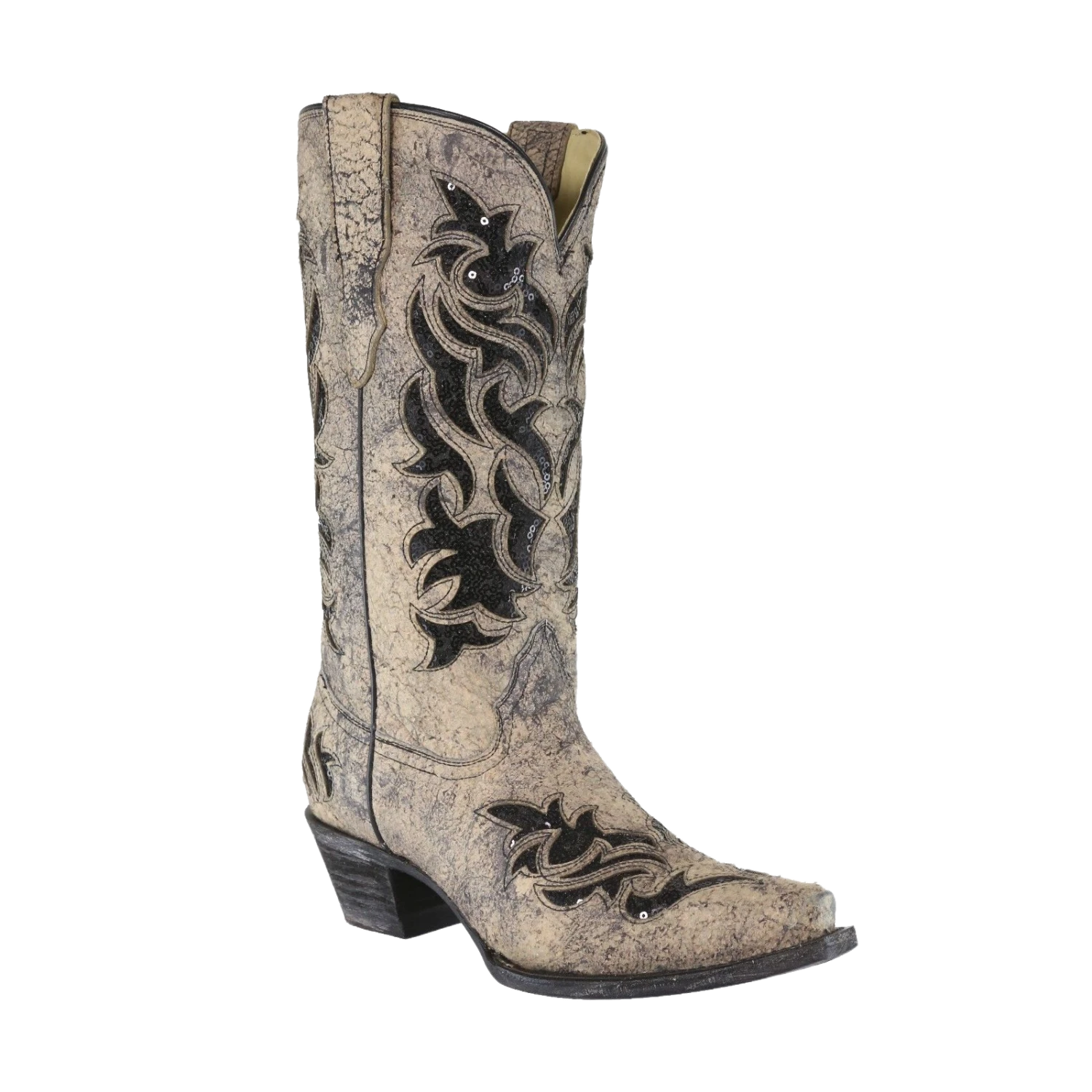 Corral Boots Corral Ladies Bone & Black Glitter Inlay Boots E1237 3 Corral Boots Corral Ladies Bone & Black Glitter Inlay Boots E1237