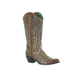 Corral Boots Corral Ladies Straw Brown Studded Boot W/ Bronze & Black Laser Inlay E1620