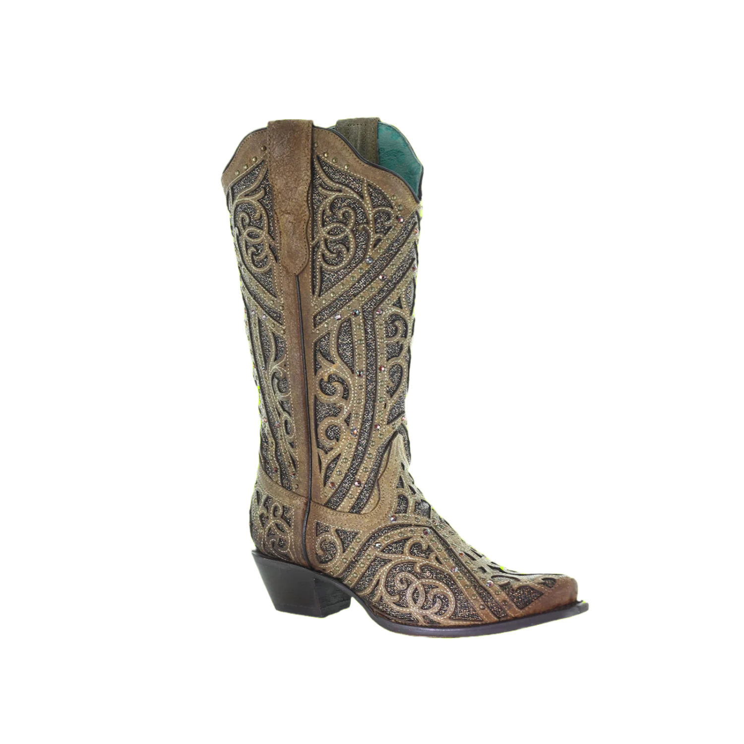 Corral Boots Corral Ladies Straw Brown Studded Boot W/ Bronze & Black Laser Inlay E1620 3 Corral Boots Corral Ladies Straw Brown Studded Boot W/ Bronze & Black Laser Inlay E1620