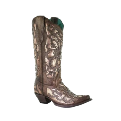Corral Boots Corral Ladies Brown Metallic Inlay & Embroidery With Crystal & Stud Boots E1594
