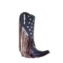 Corral Boots Corral Ladies Navy Blue Lamb Stars Inlay & Studs & Fringe Boots C3749