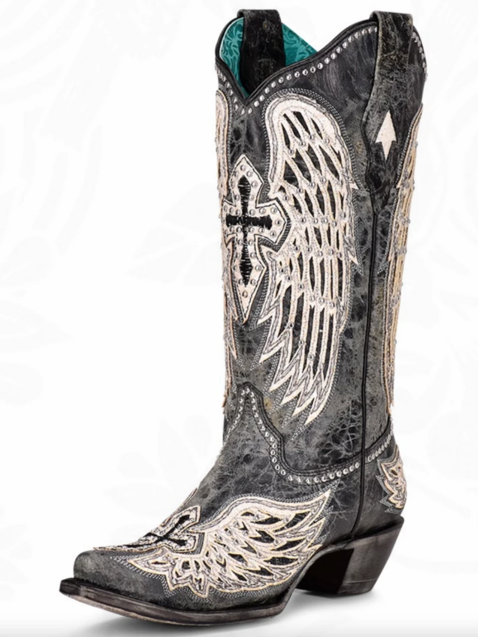 Corral Boots Lds Black Cross & Wings Overlay & Studs -A4232 3 Corral Boots Lds Black Cross & Wings Overlay & Studs -A4232