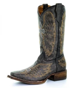 Corral Boots Black/Silver/Gold Wing & Cross SQ Toe - A1032