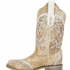 Corral Boots Lds White Overlay & Embr. & Studs SQ Toe - A4165