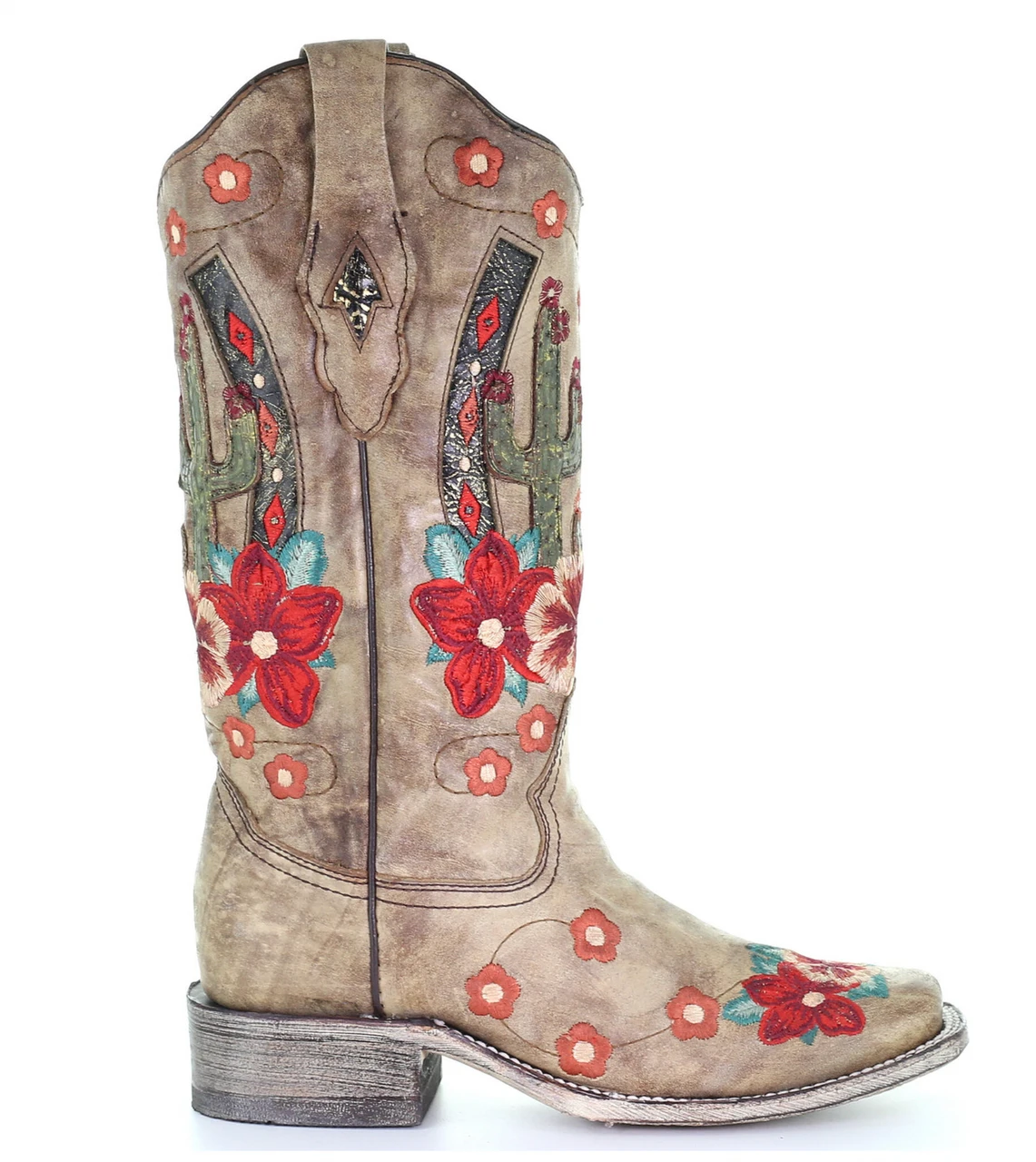 Corral Boots Ls Taupe Cactus Overlay & Flower Emb. Sq Toe - A3769 5 Corral Boots Ls Taupe Cactus Overlay & Flower Emb. Sq Toe - A3769 - Image 3