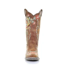 Corral Boots Corral Ladies Tan Deer Skull Overlay & Floral Embroidery Boots A3708 -Corral Boots Store a3708 3